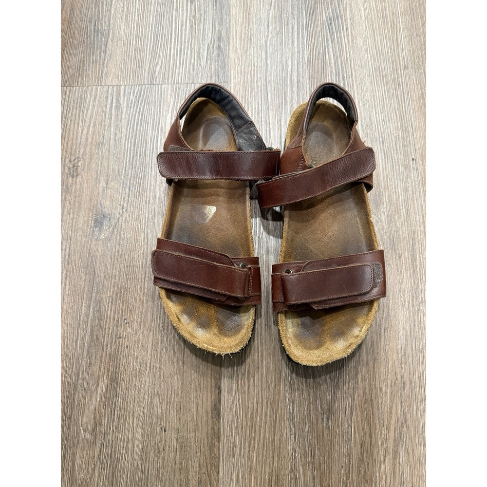 Naot Mens Leather Lappland Sandals Size 44 Sz 11-11.5  Brown Leather Hook & Loop
